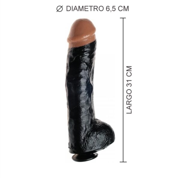 Dildo de silicona con sopapa. Réplica de pene de actor porno Bam - 31 x 6.5 cm - textura realista y detalles en color mulato