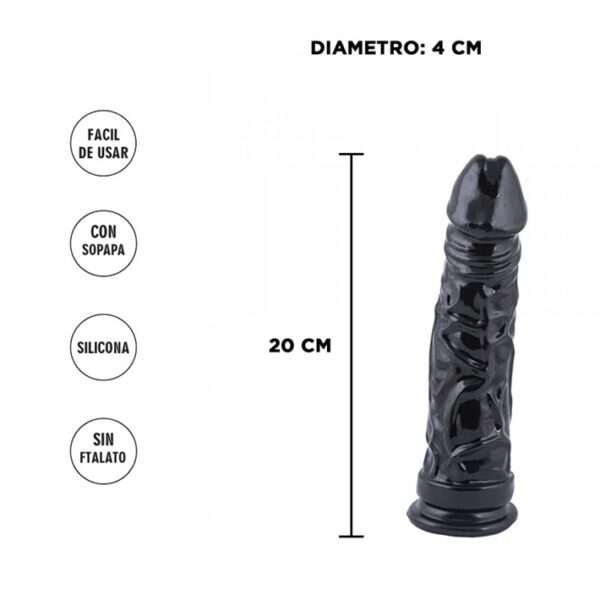 Dildo con sopapa grande de silicona - 20 x 4 cm - textura realista y venas prominentes"