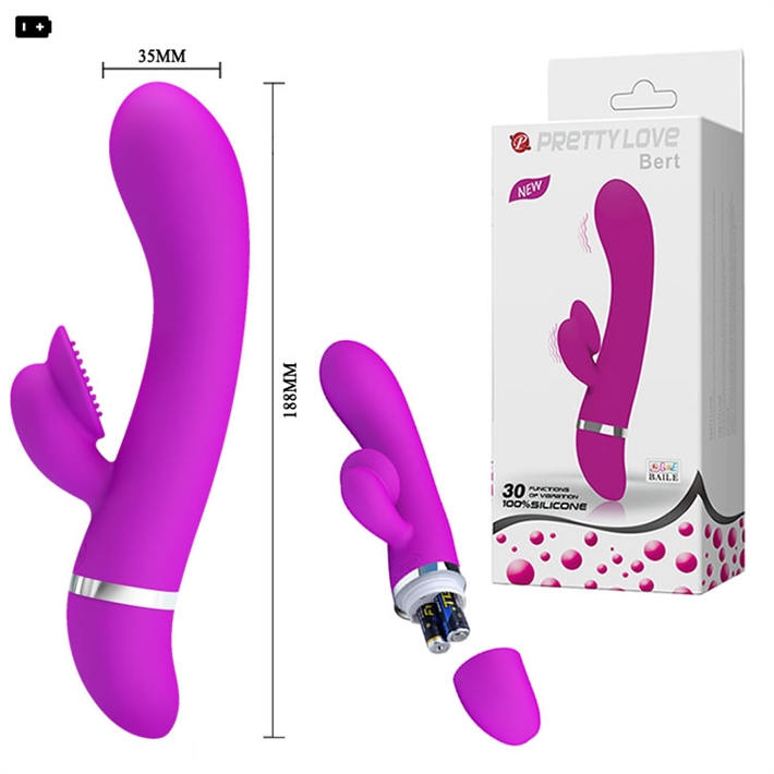 imagen de vibrador estimulador femenino. imagen de presentacion en caja y fuera de ella color rosa. 