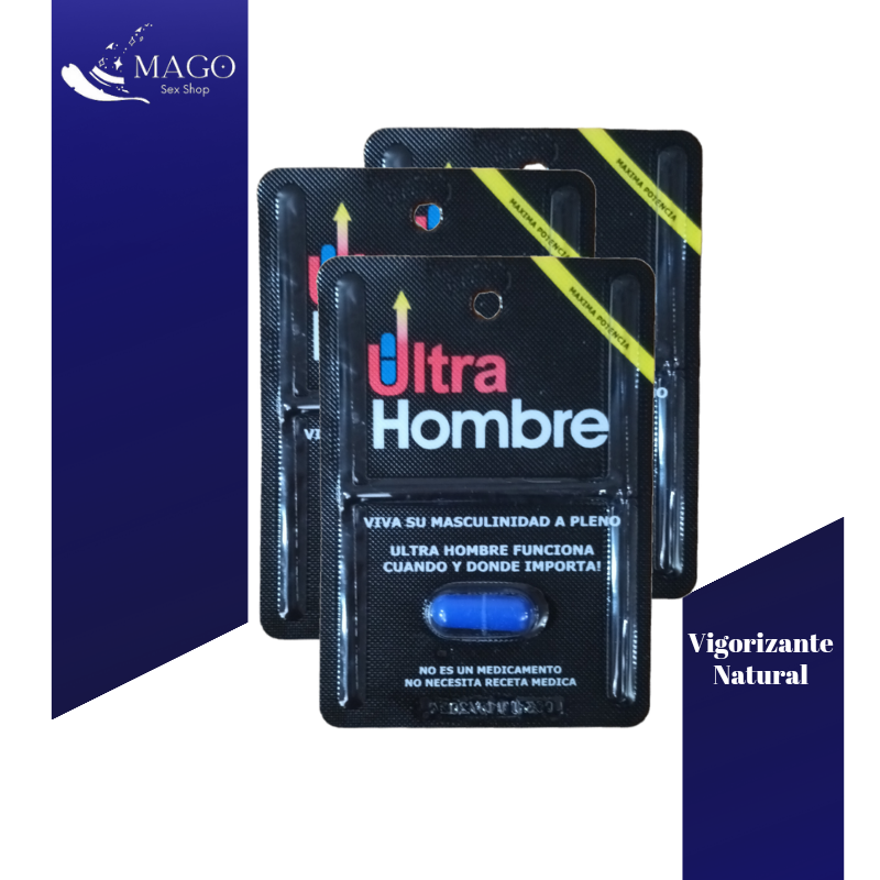 imagen de blister de vigorizante que no es viagra, donde se ve una capsula de color azul. marca ultra hombre industria argentina.