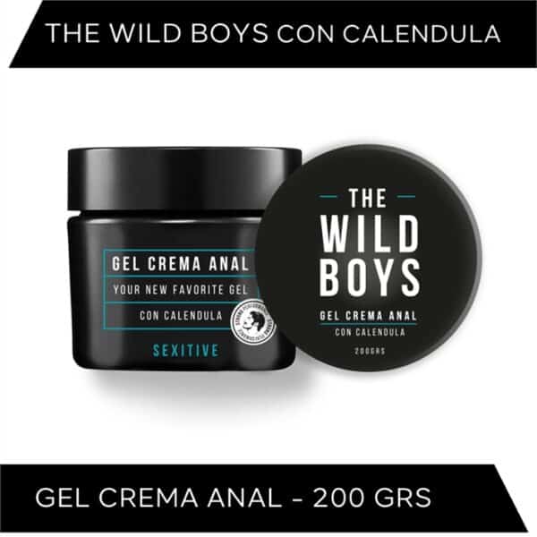 imagen de pote negro de crema relajante anal con caléndula marca the wild boys. pote de 200gramos